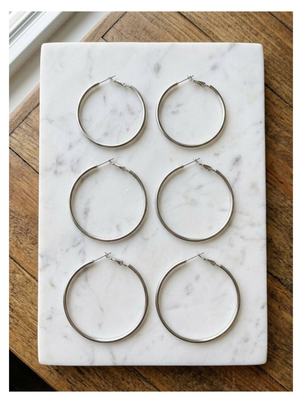 Sterling Silver Hoop Earrings Set White Gold Plated 3 Pairs